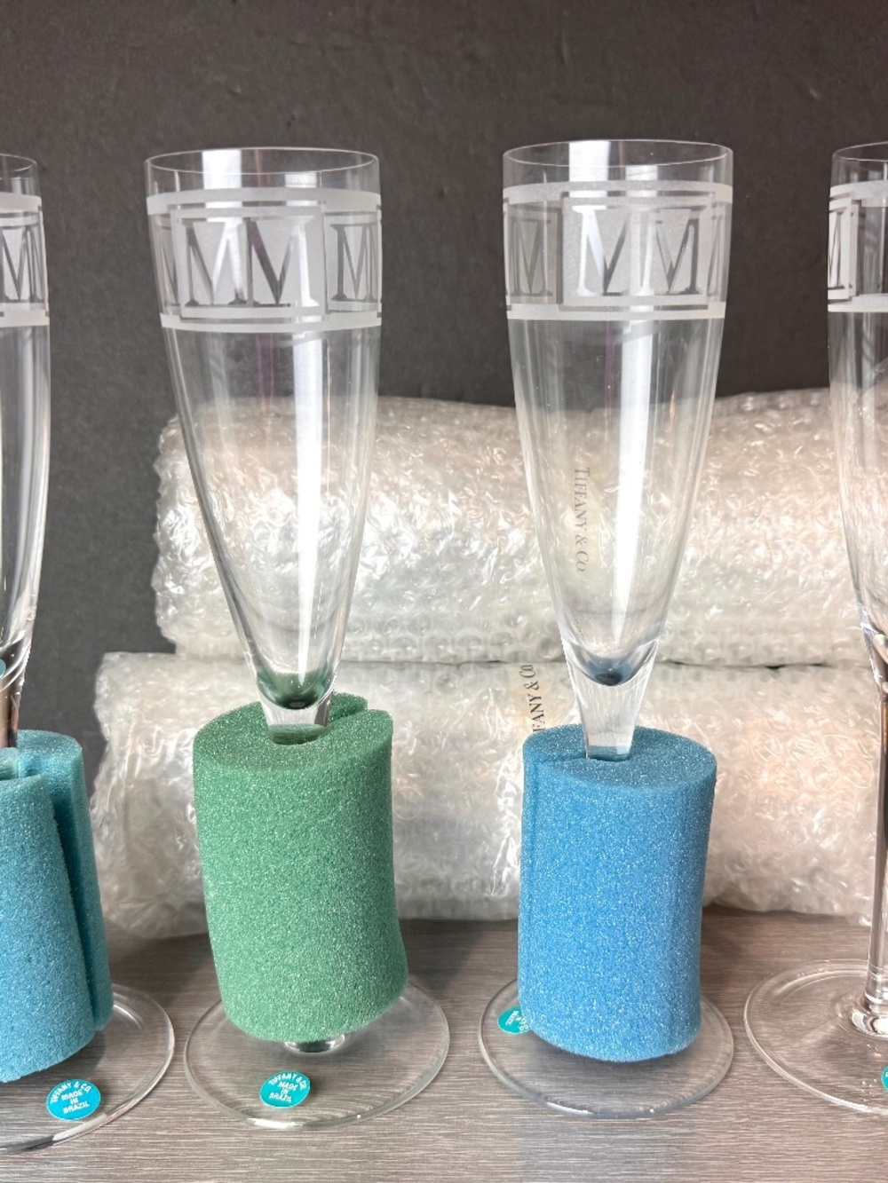 NEW Tiffany Millennium Celebration Crystal Champagne Flutes (6)